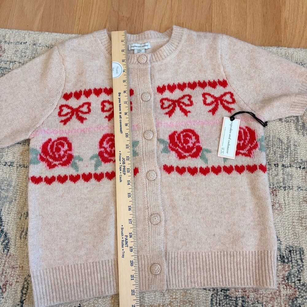 Cupcakes and Cashmere Rose Hearts Cardigan Size M Short Sleeve Cottagecore - Picture 6 of 6